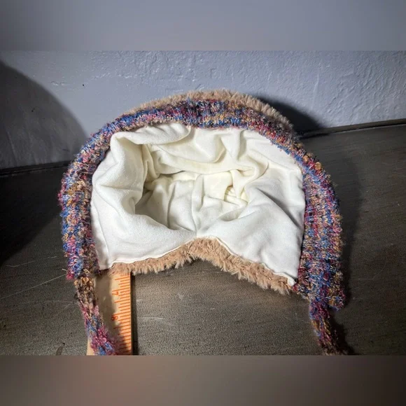 Cozy Light Brown and Blue Horned Sheep Themed Knit Hat and the Ears Squeek - Picture 9 of 11